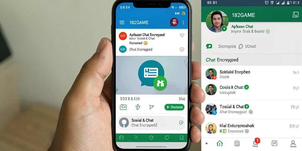 Antarmuka aplikasi 182GAME dengan fitur Chat Encrypted yang aman.