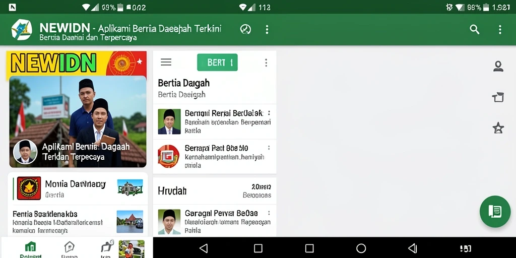 Tampilan antarmuka aplikasi NEWIDN dengan berita daerah terbaru.